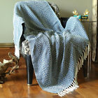Trw00012 Handmade Cotton Teal Blue Throws Geometric Woven Soft 887541456523