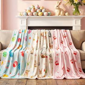 Qq-tudomro-3610 Tudomro 3 Pcs Easter Throw Blankets For Couch Soft Cozy Luxury Bunny Eggs Fla