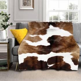 Hslchh0904240809 Twhours Brown Cow Print Throw Blanket Cowhide Lightweight Cozy Flannel Wester