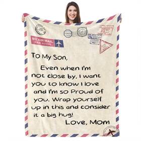 Ufooro 783710843470 My Son Throw Blanket Gifts From Mom Soft Warm Blue Letter Print 70x55