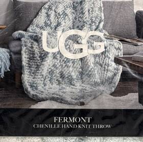 Ugg 008889032259 Fermont Chenille Luxury Throw Blanket Blue-gray And White 50 Inch 70 Nwt