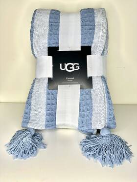 Ugg 008889305384 Conrad Throw Blanket 50 Inch X 70 Succulent Dusty Blue Soft Tassels New