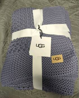 Ugg 008889388172 Luna Waffle Knit 100% Cotton Throw 50 Inch X 70 Color Steel Blue