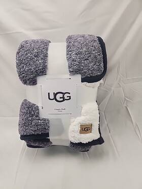 02474 Ugg Classic Fluff Throw 50 Inch X 70 Ocean Blue And Grey Soft Couch Blanket Read