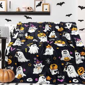 Uimchwp 071926377416 Halloween Blanket - Black Pumpkin Skull Ghost Funny Flannel Soft Warm Cozy T