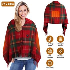 H1900-154 Una1 77x24in Usb Blanket Shawl Teasel Electric 3 Heating Levels Machine Washable