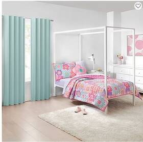 Under The Stars 081806779253 Kids Hayden Pompom Rod Pocket Panel Curtain Aqua 40in X 63in