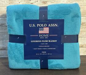 145211 Us Polo Association Luxurious Plush Blanket Teal Twin Size 60 Inch X 90 Blue