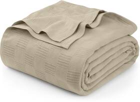 Ub2264 Utopia Bedding Khaki 100% Cotton Blanket Queen 90x90 Inch Soft Lightweight Breathable All Seasons