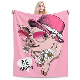 Uyeugv 654107456580 Cute Pink Pig Blankets Warm Cozy Soft Flannel Throw Blanket For Bed Couch Off
