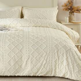 Vacv250911-2005 Vacvelt 5pcs Boho Duvet Cover Queen Size Cream Tufted With Zippe