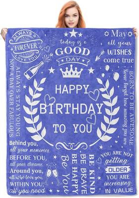 Vanzev 744110063707 Happy Birthday Throw Blanket Blue Soft Cozy Fleece With Inspirational Q