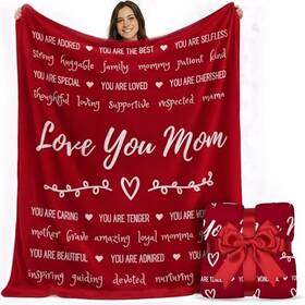 Femom-loveyou01-darkreda Vareon Llc Mom Blanket 50 Inch X60 In Gift Ready Packaging For Love You Dark Red
