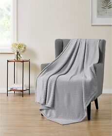E01115 Vcny Home Throw 50inch X 60inch Texture Herringbone Antarctica Machine Washable