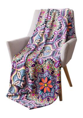 Yaa-thr-5070-el-ij Vcny Home Serafina Fleece Throw Blanket Velvelty Soft Durable Plush Accent For Bed O