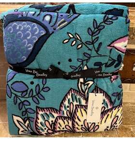 12408-12610 Vera Bradley Nwt Super Soft Fleece Throw Blanket In Peacock Garden 50 Inch X 80