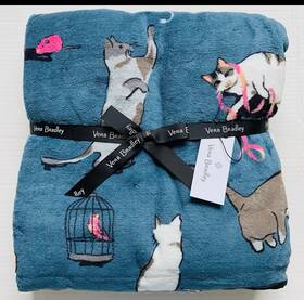 12408p88 Vera Bradley Throw Blanket Cats Meow 80 Inch X 50 Nwt