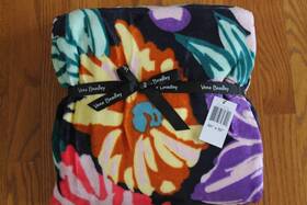 Vera Bradley 886003743522 Happy Blooms Purple Navy Flower Plush Throw Blanket 80 X 50