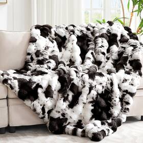 Twbtb01 Vfroo Ultra Plush Bubble Faux Rabbit Fur Blanket 950gsm Thick Fluffy Throw Bla
