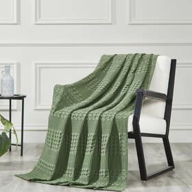 Vhc Brands 840233931906 100% Cotton Waffle Weave Olive Green Throw 50x60 Decorative Blanke