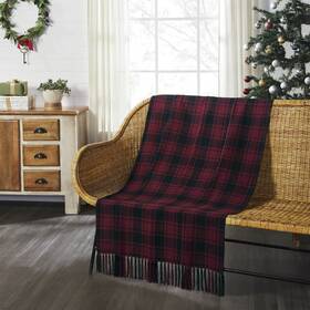 84110 Vhc Brands Cumberland Red Black Plaid Woven Throw 50x60