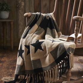 84773 Vhc Brands Black Check Star Woven Throw 50x60