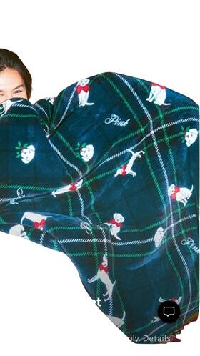 Victorias Secret 667560377104 Nip Pink Cozy Green Plaid Puppy Dog Logo Sherpa Blanket 2024
