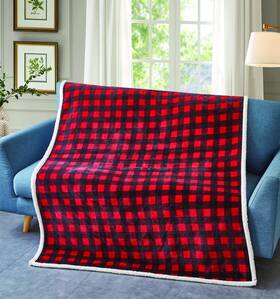 Virah Bella 842131132867 Throw Blanket Premium Flannel Sherpa Material - Red Black Plaid Ch