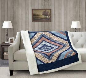 Dqst10090 Virah Bella Around The Block Blue Quilted Sherpa Throw 50inchx60inch