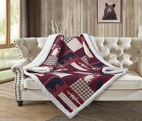 Dqst10098 Virah Bella Black Bear Ridge Quilted Sherpa Throw 50inchx60inch