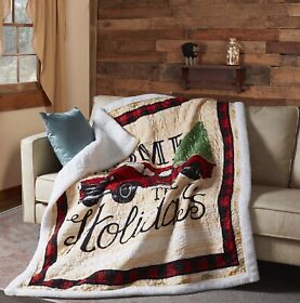 Dqst10073 Virah Bella Red Truck Holidays Quilted Sherpa Throw 50inchx60inch