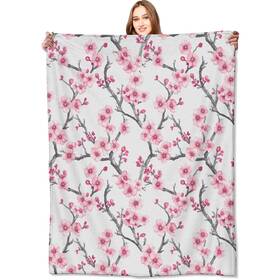 9634fwsd119 Vodrm Cherry Blossom Branches Blanket50x60inpink Floral Spring Throw Blanketsgifts