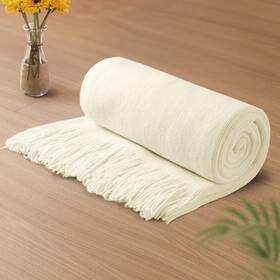 Vonty 728458470939 Ivory White Knitted Blanket With Tassels Fringe 50 Inch X 60 Super Soft Knit Th