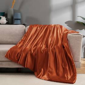 Yuhuai230829-257 Vonty Satin Throw Blanket In Burnt Orange 90x90 Inches With Small Flowers Cooling