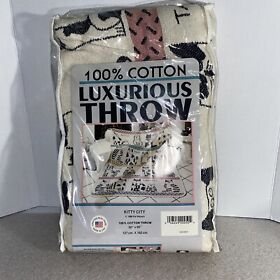 W-240 Vtg Kitty City Pat Meyers Cotton Throw New Cats All Blanket 1988