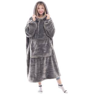 Hgbk622 Waitu Cozy Gray Wearable Blanket Hoodie For Men And Women Thick Flannel