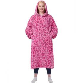 Hgbk644 Waitu Warm Leopard Pink Blanket Hoodie Sweatshirt For Adults And Kids Hgbk644 Waitu Warm Leopard Pink Blanket Hoodie Sweatshirt For Adults And Kids
