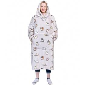Hgbk678 Waitu Giant Gray Wearable Blanket Hoodie For Men Women - Cozy Flannel With Pocket