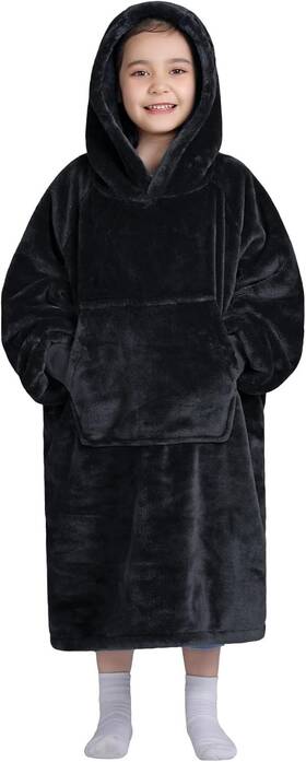 Wjhf6969 Waitu Wearable Blanket For Kids Cozy Hoodie Black