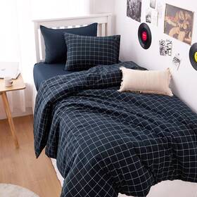 A0226-bt3-t Wake In Cloud J - Grid Cotton Duvet Cover Set Plaid Checkered Twin Navy Blue