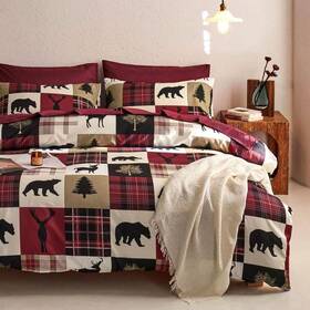 A0553-bt3-q Wake In Cloud - Rustic Duvet Cover Set Cabin Christmas Queen Burgundy Black
