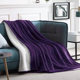 Walensee 716955257238 Sherpa Fleece Blanket Throw Size 50 Inch X60 Purple Plush Fuzzy Super Sof