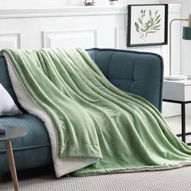 Walensee 734257015011 Sherpa Fleece Blanket Throw Size 50 Inch X60 Sage Green Plush Fuzzy Super