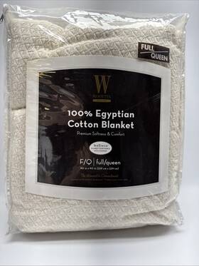 Wamsutta 025853244593 New 100% Egyptian Cotton Blanket Full/queen 90 Inch X Softouch Ivory