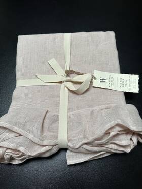Wamsutta 042075479626 Vintage Washed Linen Throw From Belgian Flax Ruffled Blush 50 Inch X60 New