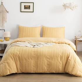 Warmdern 639846832805 Yellow Boho Duvet Cover Striped Textured Twin