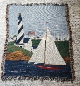 Warren Kimble 725734322975 Tapestry Throw Coastal Breeze Blanket Lighthouse Sailboat 50x60