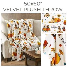 1141584 Way To Celebrate Halloween Velvet Plush Throw Blanket Pumpkin Dogs 50x60 Autumn Fall Thanksgiving