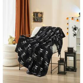 Way To Celebrate 197502073851 Halloween Skull Dogs Plush Throw Blanket 50 Inch X 60 Black