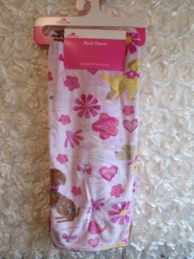 Way To Celebrate 906187440252 Valentine S Pink Puppy Dogs Plush Throw 50x60 Inch Flowers Birds